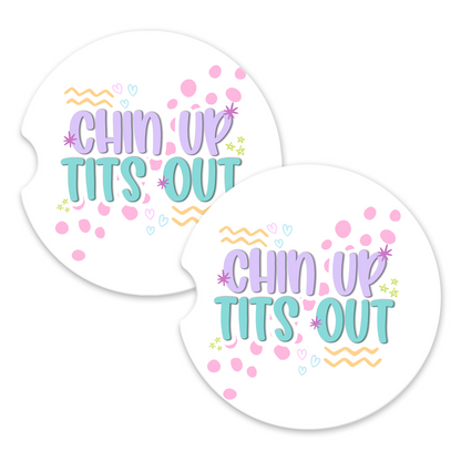 Chin Up Tits Out Car Coaster Set (Set of 2)