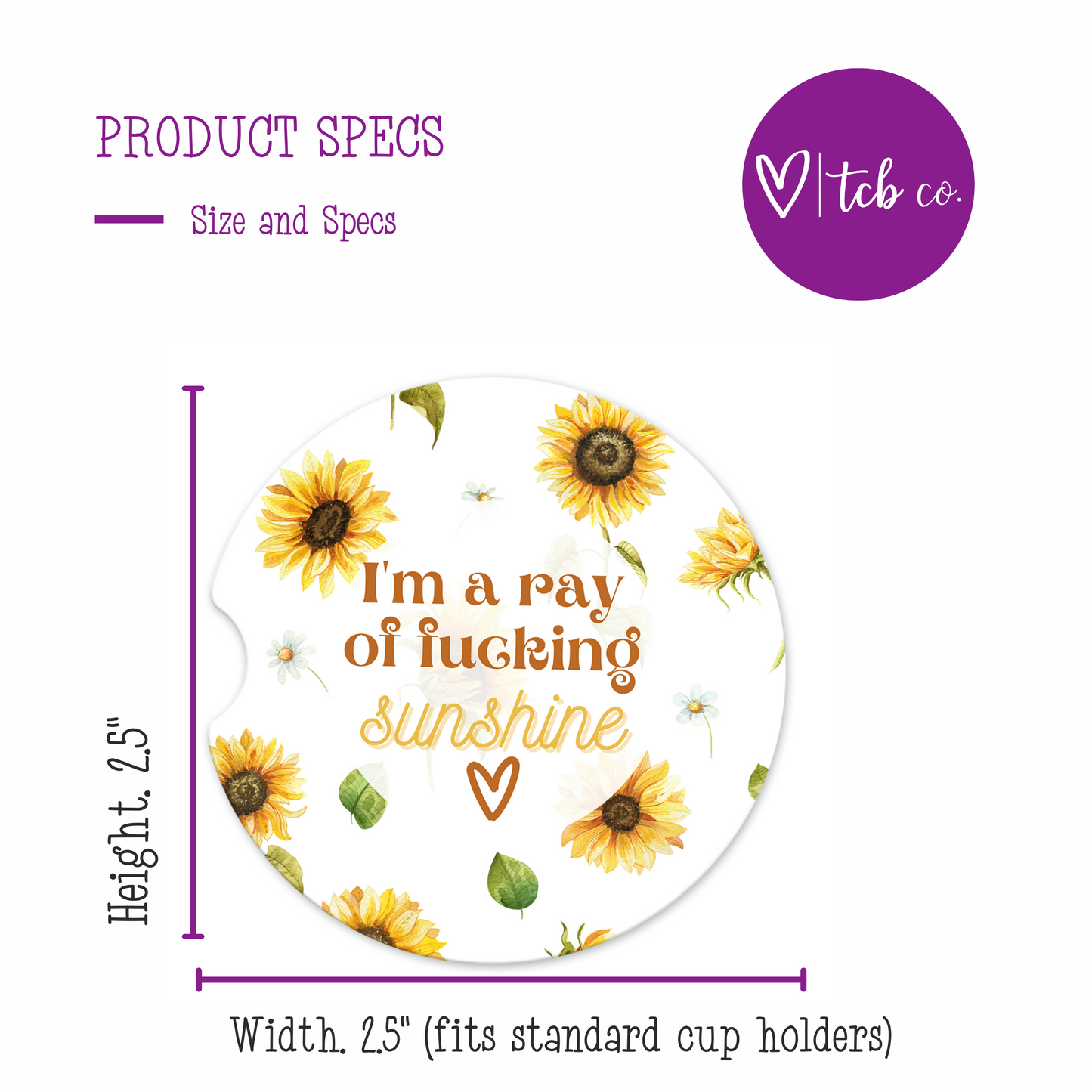 I'm A Ray Of Fucking Sunshine Sandstone Car Coaster Set (Set of 2)