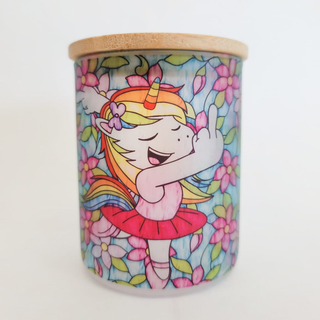Stained Glass Middle Finger Unicorn Candle Jar