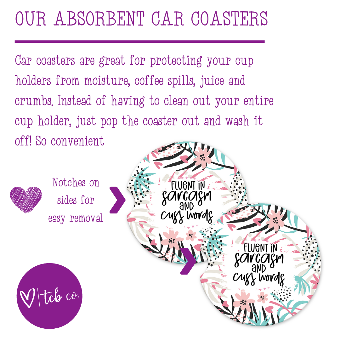 Fluent In Sarcasm and Cuss Words Car Coaster Set (Set of 2)