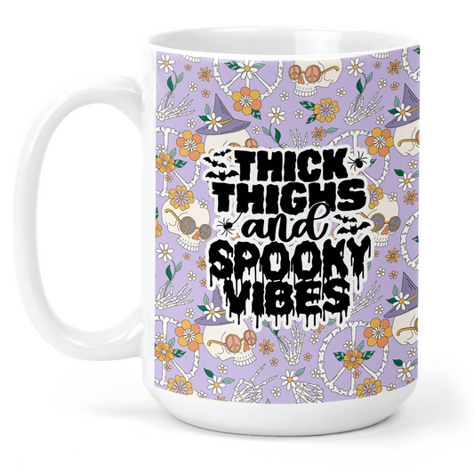 Thick Thighs and Spooky Vibes 15 Oz Ceramic Mug