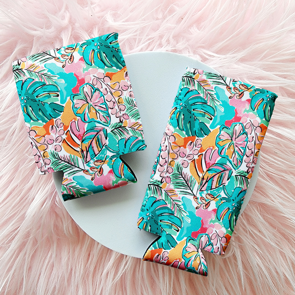 Tropical Print Soft Can Cooler