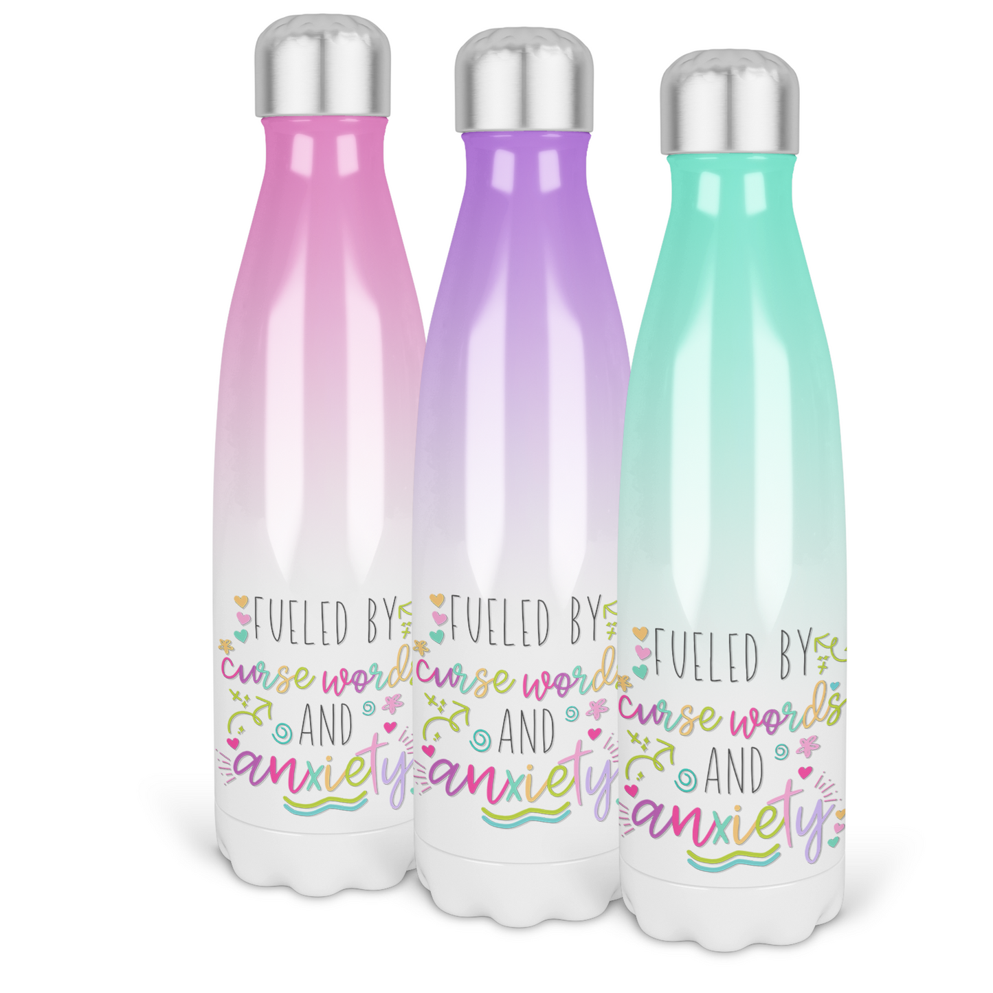Fueled by Cuss Words and Anxiety17 Oz Ombre Waterbottle